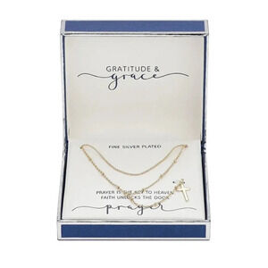 Gratitude Grace Gold Flash Plated Cross Layered Lariat Pendant Necklace NWT